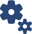 Two blue gears on a black background.