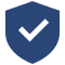 Blue shield with checkmark icon.