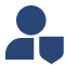 Blue abstract person icon with shield.